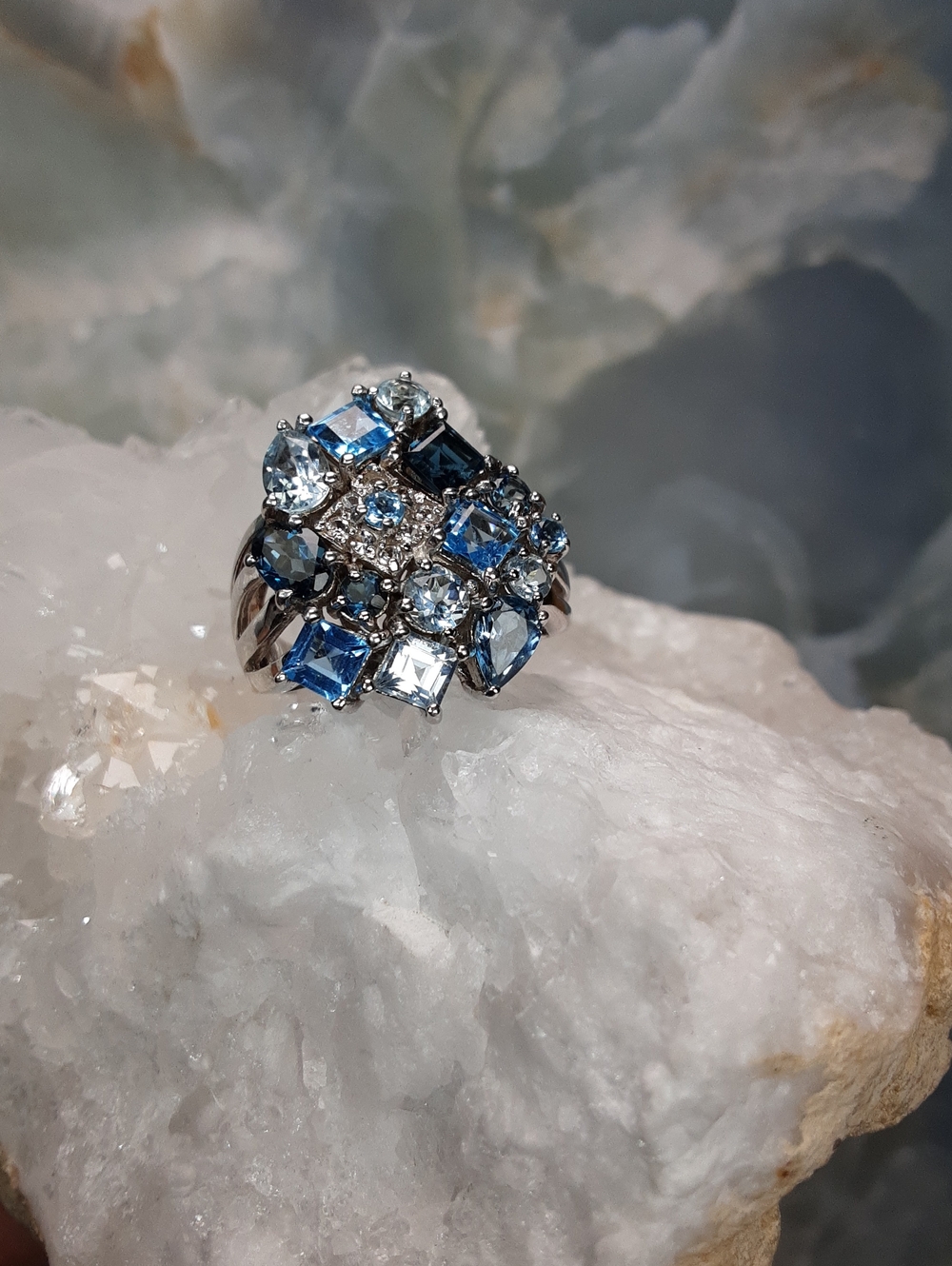 925 Shades Of Blue Topaz Ring.